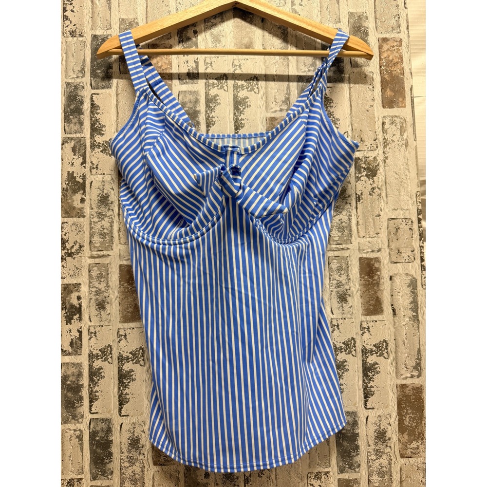 Freya Tankini Top Women 34L Blue White Striped Underwire Tie Front AS6796BMN